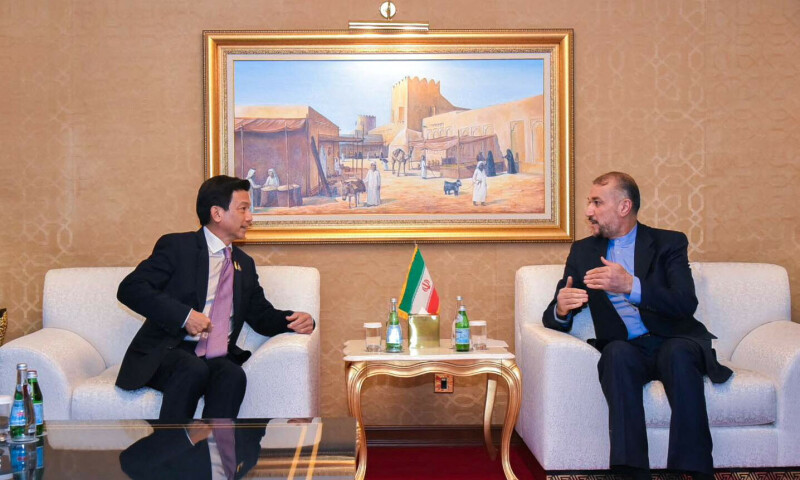 Thailand&rsquo;s Deputy Prime Minister and Minister of Foreign Affairs Parnpree Bahiddha-Nukara talks with Iranian Foreign Minister Hossein Amirabdollahian during their meeting in Doha, Qatar via Reuters.