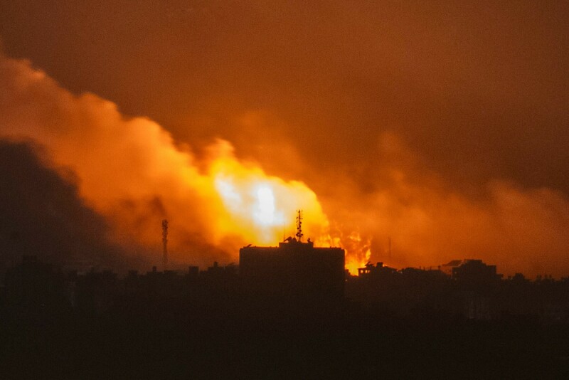 A picture taken from Sderot along the border with the Gaza Strip early on November 5 shows smoke and fire rising over the Palestinian enclave during an Israeli strike. &mdash; AFP