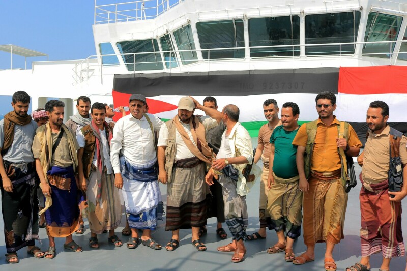  A picture taken during an organised tour by Yemen&rsquo;s Houthi rebels on Nov 22, 2023 shows the group&rsquo;s minister of information, Dhaifallah Al-Shami (4th L), inspecting the Galaxy Leader Cargo ship, seized by Houthi fighters two days earlier, while docked at a port on the Red Sea in Yemen&rsquo;s province of Hodeida. &mdash; AFP 