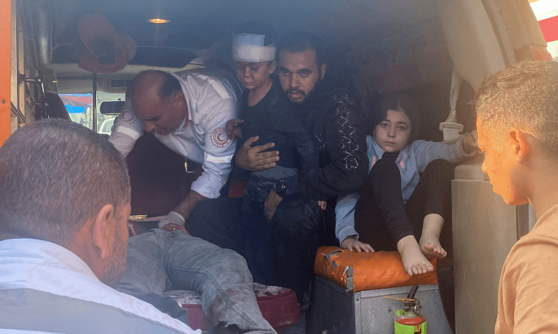  Palestinians wounded in Israeli strikes are rushed into Nasser hospital, after a temporary truce between Hamas and Israel expired, in Khan Younis in the southern Gaza Strip, on Dec 1, 2023. &mdash; Reuters 