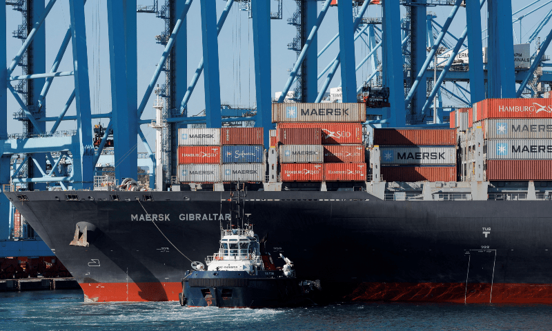  Maersk&rsquo;s container ship Maersk Gibraltar at the APM Terminals in the port of Algeciras, Spain on Jan 19, 2023. &mdash; Reuters