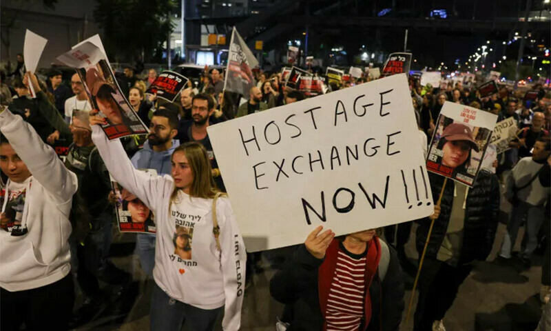 Families and supporters of Israeli captives held by Hamas have demonstrated in Israel many times, here seen last month rallying in front of the defence ministry. &mdash; AFP