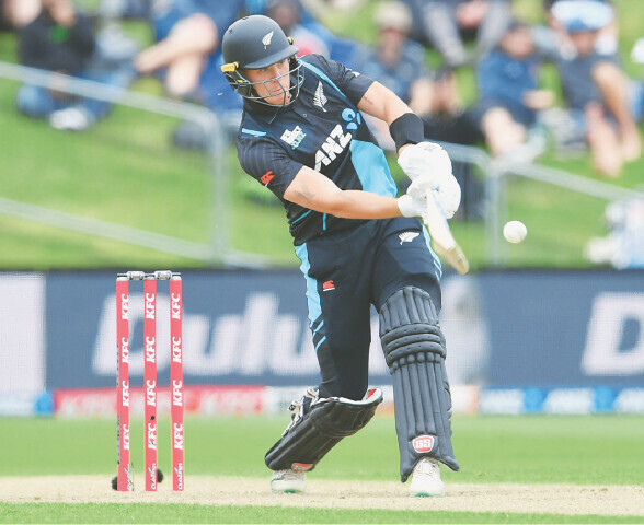  NEW ZEALAND opener Finn Allen hits out during the third Twenty20 International against Pakistan at the University Oval on Wednesday.&mdash;AFP 