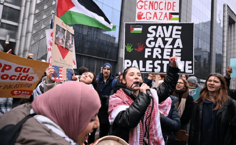 A pro-Palestinian protest in Brusses on Sunday. — Photo courtesy: Barron’s