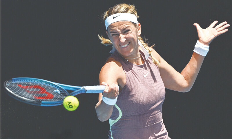  BELARUS&rsquo; Victoria Azarenka hits a return to Dayana Yastremska of Ukraine during their fourth-round match of the Australian Open
on Monday.&mdash;AFP 