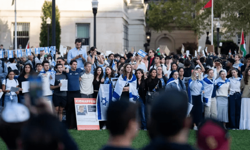  This file photo shows students taking part in a protest in support of Israel in New York City in the US