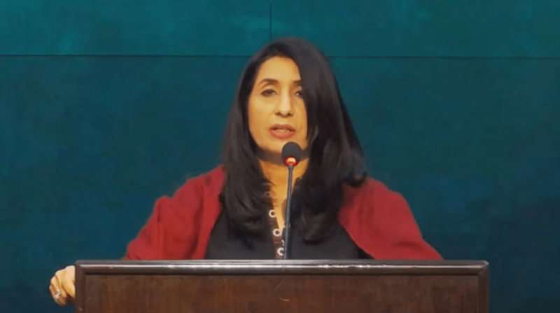  FO spokesperson Mumtaz Zahra Baloch addresses a press briefing in Islamabad on Thursday. &mdash; photo courtesy Radio Pakistan 