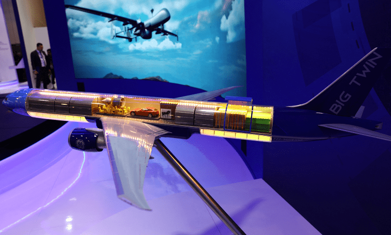 A model of Israel Aerospace Industries’ Boeing 777-300ERSF Big Twin, a passenger-to-freighter (P2F) conversion of the 777-300ER, is displayed at the Singapore Airshow at Changi Exhibition Centre in Singapore on Feb 22, 2024. — Reuters