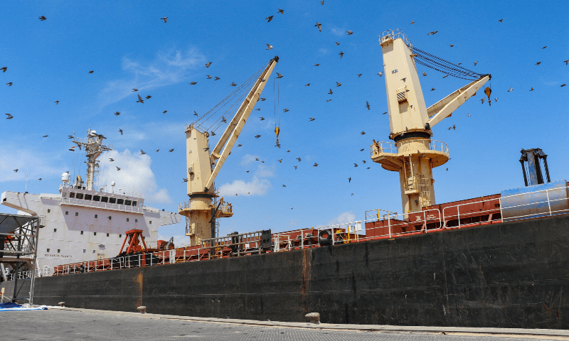  Greek-flagged bulk cargo vessel Sea Champion is docked in the port of Aden, Yemen, where it arrived after being attacked in the Red Sea, on Feb 21, 2024. &mdash; Reuters/File 