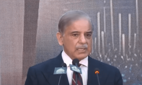  PM Shehbaz speaks in Islamabad. &mdash; DawnNewsTV