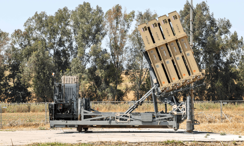 This picture taken from Israel&rsquo;s southern border with the Gaza Strip on April 17 shows a battery of Israel&rsquo;s Iron Dome air defence system deployed near the Palestinian territory. &mdash; AFP 