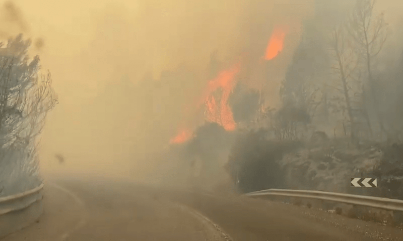  Smoke fills the air as a wildfire set off by rockets launched by Hezbollah burns at a location given as Kiryat Shmona, Israel, in this still image taken from video released on June 3, 2024. &mdash; Israel Fire &amp; Rescue via Reuters 