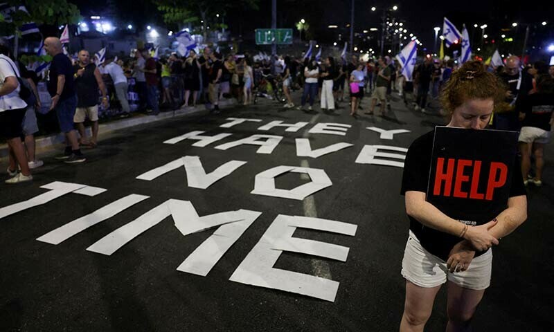  Israelis protest against Israeli Prime Minister Benjamin Netanyahu&rsquo;s government and call for the release of hostages in Gaza in Tel Aviv on August 10. &mdash; Reuters 
