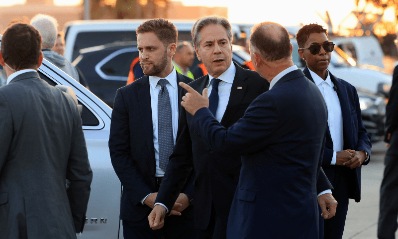 US Secretary of State Antony Blinken looks on after his arrival in Tel Aviv, Israel on Aug 18, 2024. — Reuters