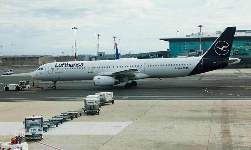 A Lufthansa plane moves on the tarmac at Leonardo da Vinci International Airport in Fiumicino, near Rome, Italy on September 23. &mdash; Reuters