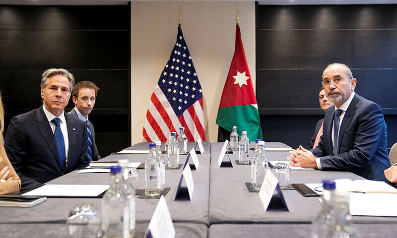 US Secretary of State Antony Blinken meets with Jordanian Foreign Minister Ayman Safadi in London, Britain on October 25. — Reuters