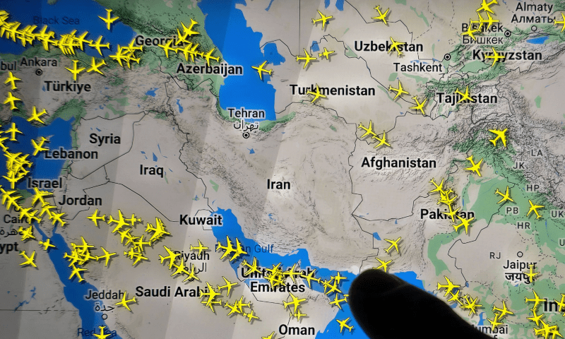  This photo shows a page on the Flightradar24 website, taken in Nicosia early on Oct 24, 2024, displaying commercial flights around Iran&rsquo;s airspace. &mdash; AFP 
