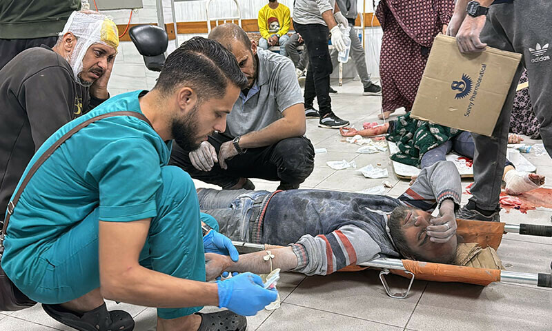 Palestinians receive medical attention at Kamal Adwan Hospital in Beit Lahia in the northern Gaza Strip on October 28. — AFP