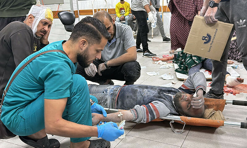 Palestinians receive medical attention at Kamal Adwan Hospital in Beit Lahia in the northern Gaza Strip on October 28.  — AFP