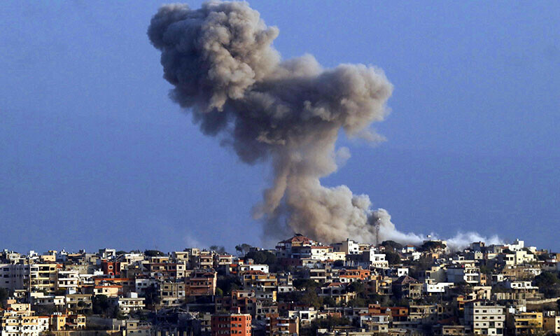 Smoke rises from the site of an Israeli airstrike that targeted the southern Lebanese village of Khiam on November 2. &mdash; AFP