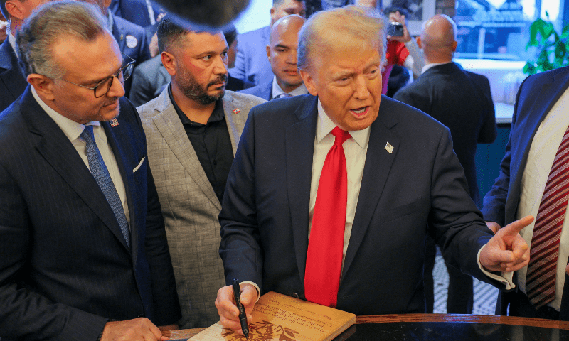 Republican presidential nominee and former US President Donald Trump makes a campaign stop at the Great Commoner restaurant in Dearborn, Michigan, US on Nov 1, 2024. — Reuters