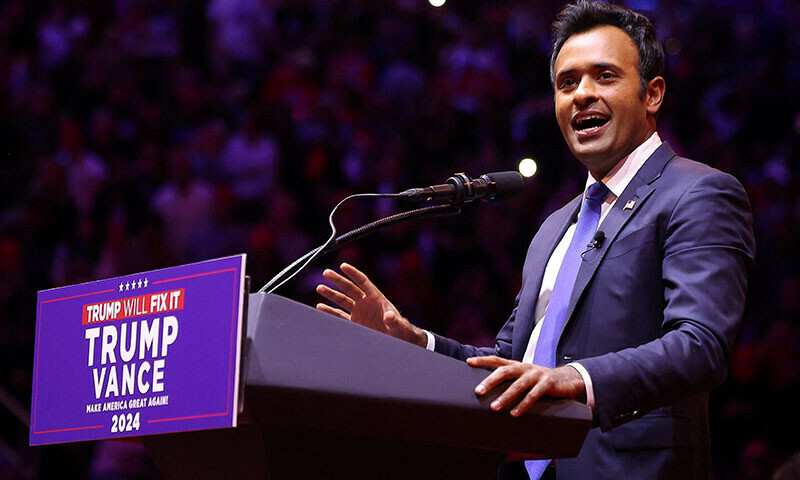Vivek Ramaswamy speaks during a rally for Republican presidential nominee and former U.S. President Donald Trump, at Madison Square Garden, in New York City, US on October 27. &mdash; Reuters