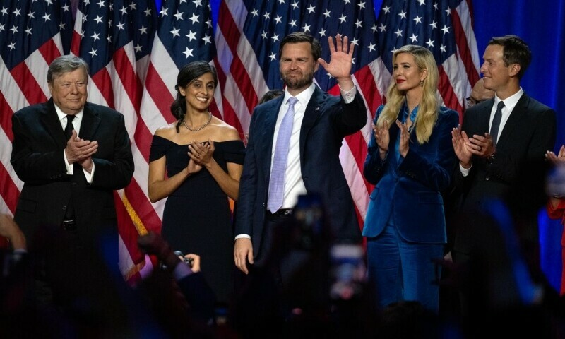 Republican vice presidential nominee JD Vance waves at the Palm Beach County Convention Center in West Palm Beach, Florida, on Nov 6, 2024. &mdash; Will Lanzoni/CNN