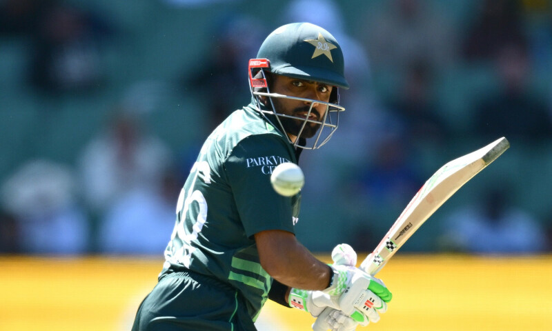 Babar Azam plays a shot during the first ODI between Pakistan and Australia on Nov 4. — X/TheRealPCB