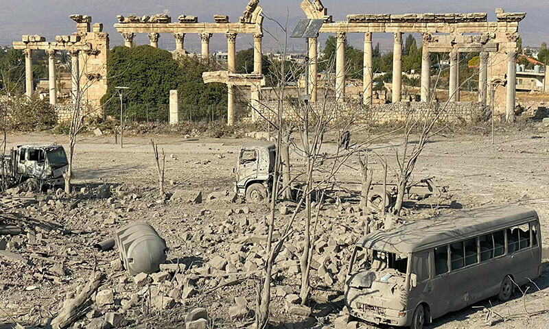 This picture shows the destruction at the site of an Israeli airstrike that targeted Baalbek in Lebanon&rsquo;s eastern Bekaa Valley, with the ancient city&rsquo;s Roman temple in the background, on November 7. &mdash; AFP