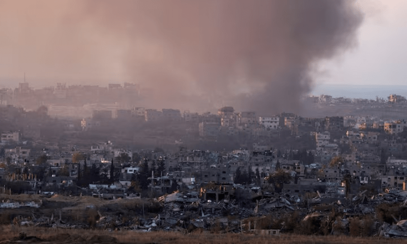  Smoke rises from Gaza, as seen from the Israeli side of the border, on Dec 16, 2024. &mdash; Reuters 