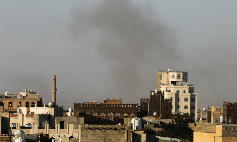Smoke rises after Israeli strikes near Sanaa airport, in Sanaa, Yemen on Dec 26, 2024. — Reuters