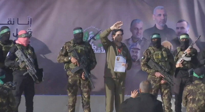 Israeli hostage Ofer Kalderon is released by Hamas as part of a ceasefire and a hostages-prisoners swap deal between Hamas and Israel, in this still image taken from a video, in Khan Younis, southern Gaza Strip, February 1, 2025. — Reuters