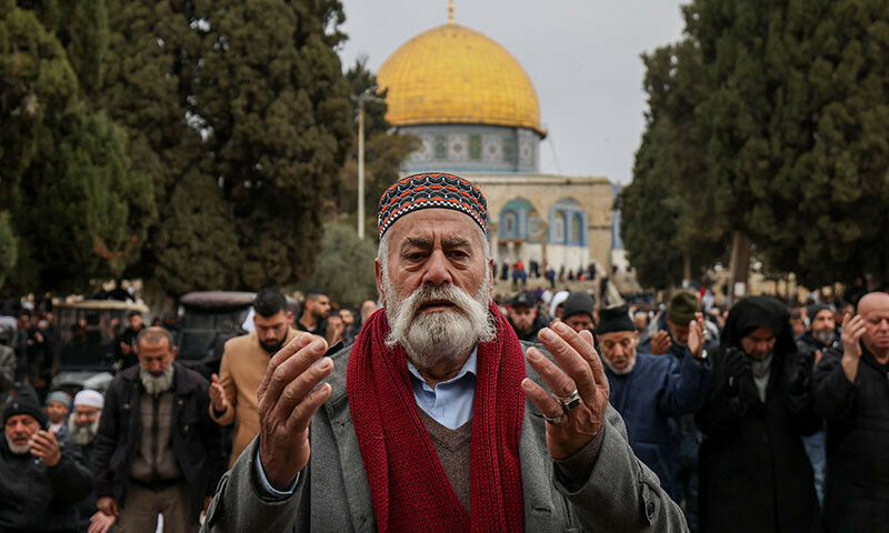 Palestinian Muslim worshippers pray in the Al-Aqsa mosque compound in Jerusalem’s Old City before the first Ramazan Friday noon prayer on March 7. — AFP