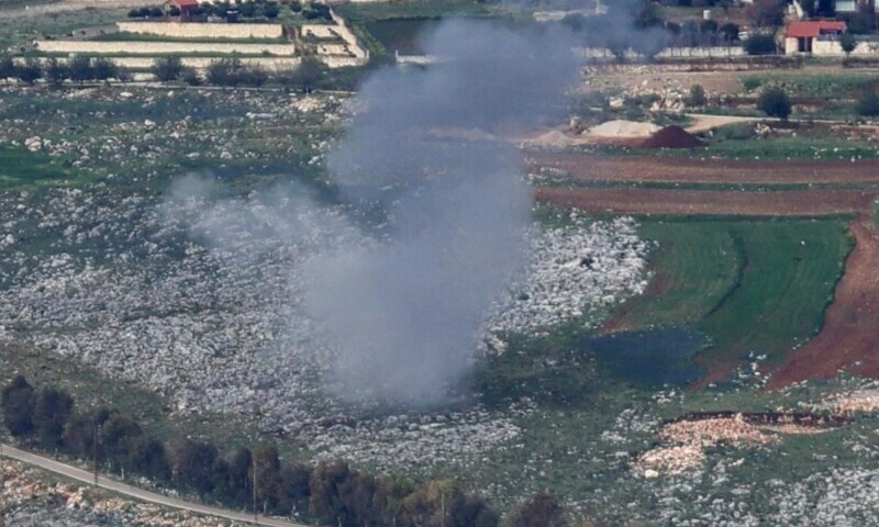 Smoke billows from the site of Israeli artillery shelling that targeted the area of the southern Lebanese village of Yohmor on March 22, 2025. — AFP