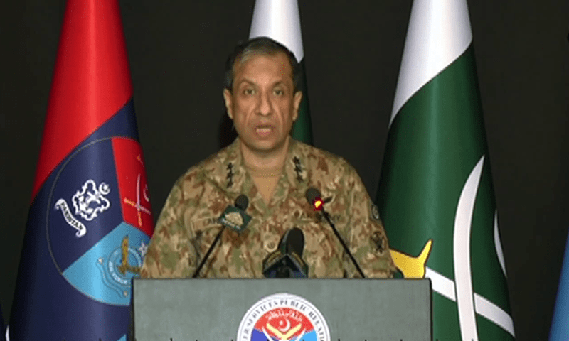  DG ISPR Gen Ahmed Sharif Chaudhry speaks to media. — DawnNewsTV 