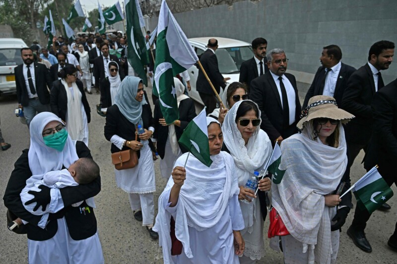 Lawyers in Karachi march in support of the Pakistan armed forces on May 9. &mdash; AFP