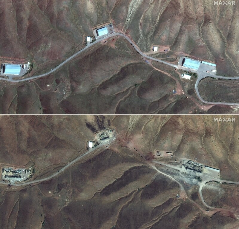  This combination of pictures created using handout satellite images released by Maxar Technologies shows storage buildings at the Tabriz missile facility in Tabriz, Iran on May 29, 2025 (top) and on June 17, 2025 after they were hit by Israeli airstrikes. — Maxar Technologies / AFP 