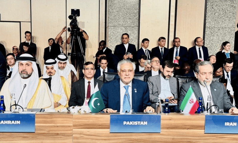  Deputy PM Ishaq Dar and Iran&rsquo;s FM Abbas Araghchi attend the OIC foreign ministers&rsquo; meeting in Istanbul. &mdash; screengrab via X/MIshaqDar50 