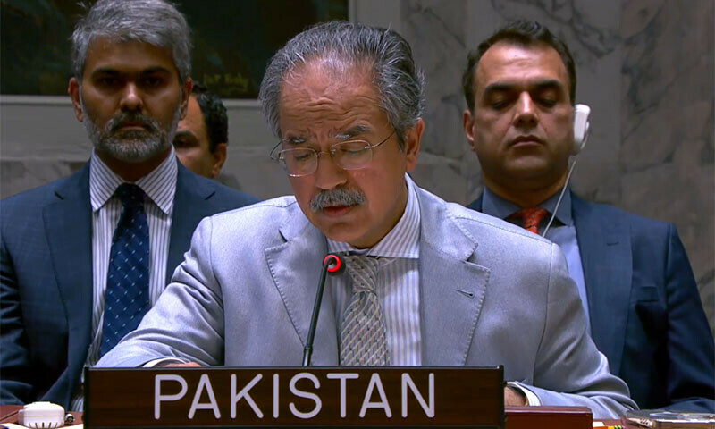 Ambassador Asim Iftikhar Ahmad addresses the UN Security Council on June 22. — United Nations