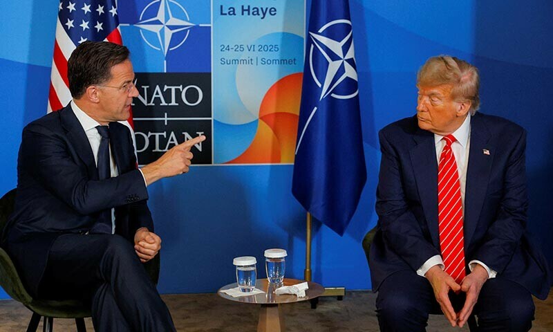 US President Donald Trump meets with NATO Secretary General Mark&nbsp;Rutte at the NATO summit in The Hague, Netherlands on June 25. &mdash; Reuters