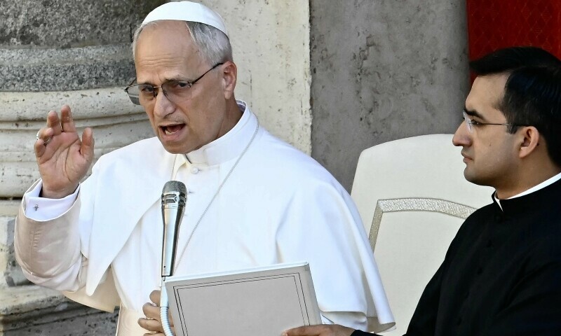 Pope Leo XIV leads an audience in San Damaso courtyard in The Vatican, June 26. &mdash; AFP