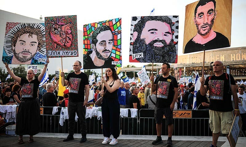 Israelis protest in support of the release of all hostages who were kidnapped from Israel to Gaza when Hamas attacked Israel on October 7, 2023,  and against the Israeli government in Tel Aviv, Israel on July 12, 2025. &mdash; Reuters