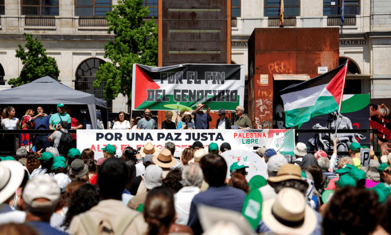  Pro-Palestinian demonstrators stage a protest in front of Reina Sofia Museum calling for an end to bombing in Gaza, in Madrid, Spain on June 14, 2025. — Reuters 
