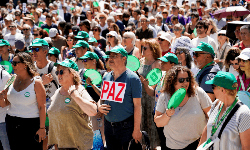  Pro-Palestinian demonstrators stage a protest in front of Reina Sofia Museum calling for an end to bombing in Gaza, in Madrid, Spain on June 14, 2025. — Reuters 