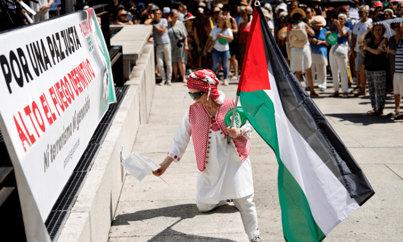  A Pro-Palestinian demonstrator attends a protest in front of Reina Sofia Museum calling for an end to bombing in Gaza, in Madrid, Spain on June 14, 2025. — Reuters 