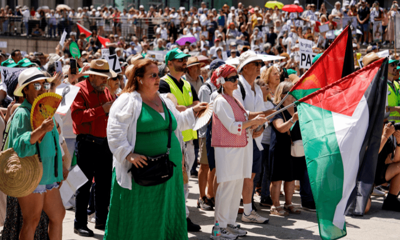  Pro-Palestinian demonstrators stage a protest in front of Reina Sofia Museum calling for an end to bombing in Gaza, in Madrid, Spain on June 14, 2025. — Reuters 