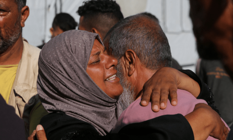  People mourn Palestinians who were killed in an incident while seeking aid in Khan Younis, at Nasser hospital in Khan Younis in the southern Gaza Strip on July 16, 2025. &mdash; Reuters 
