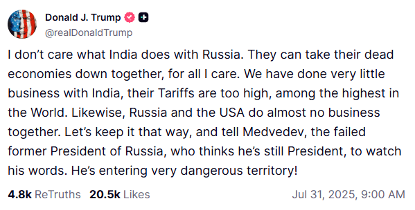  Screengrab from Truth Social/@realDonaldTrump 