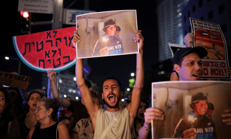  Israeli left-wing protesters take part in a protest to show solidarity with Gaza and against the Israeli occupation in the West Bank, in Tel Aviv, Israel on August 3, 2025. &mdash; Reuters 