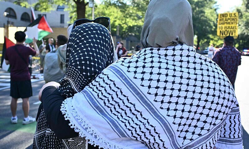 People participate in the &ldquo;Break the Siege on Gaza&rdquo; protest outside the Israeli Embassy in Washington, DC, on August 9, 2025. &mdash; AFP